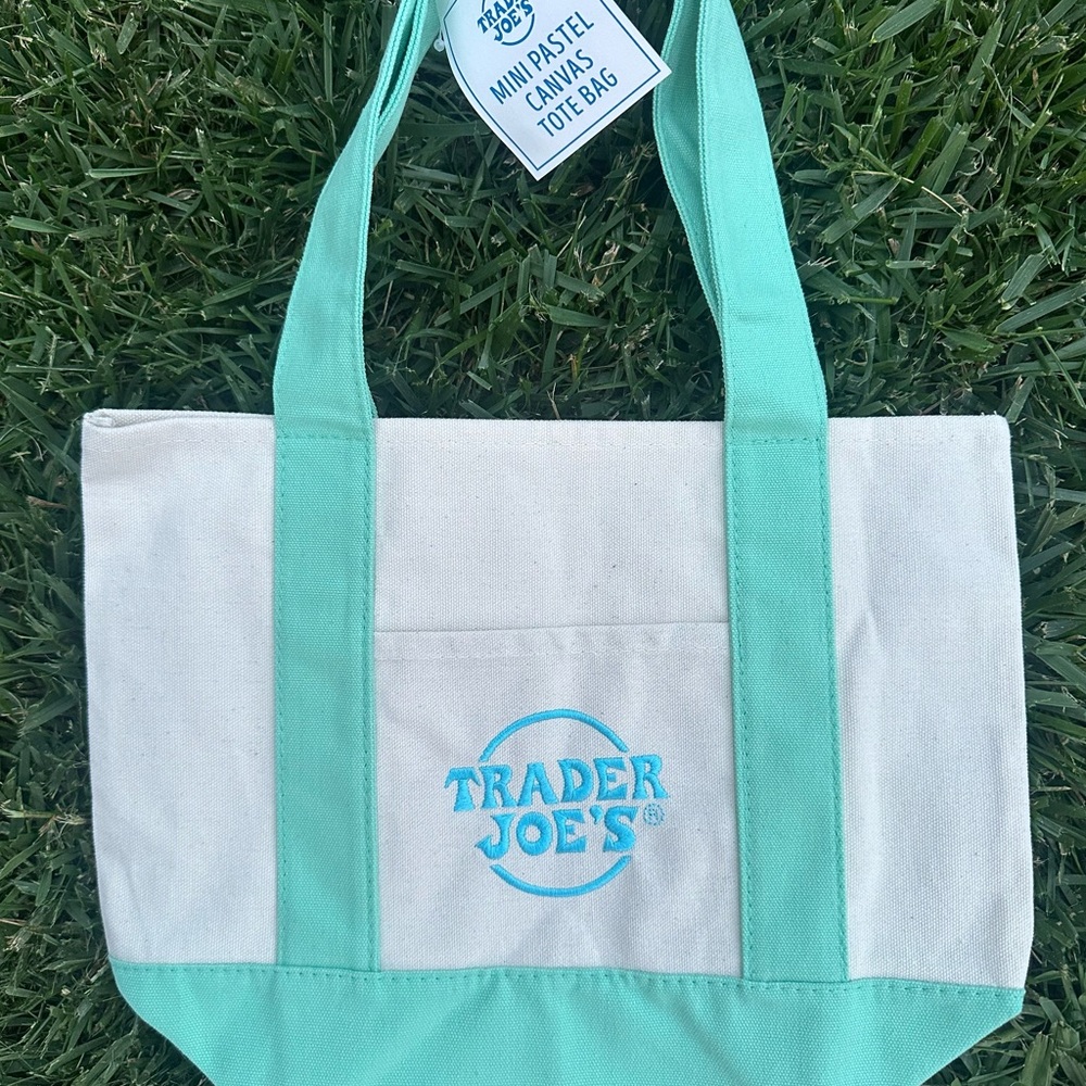 Mint Green and White Canvas Tote Bag
